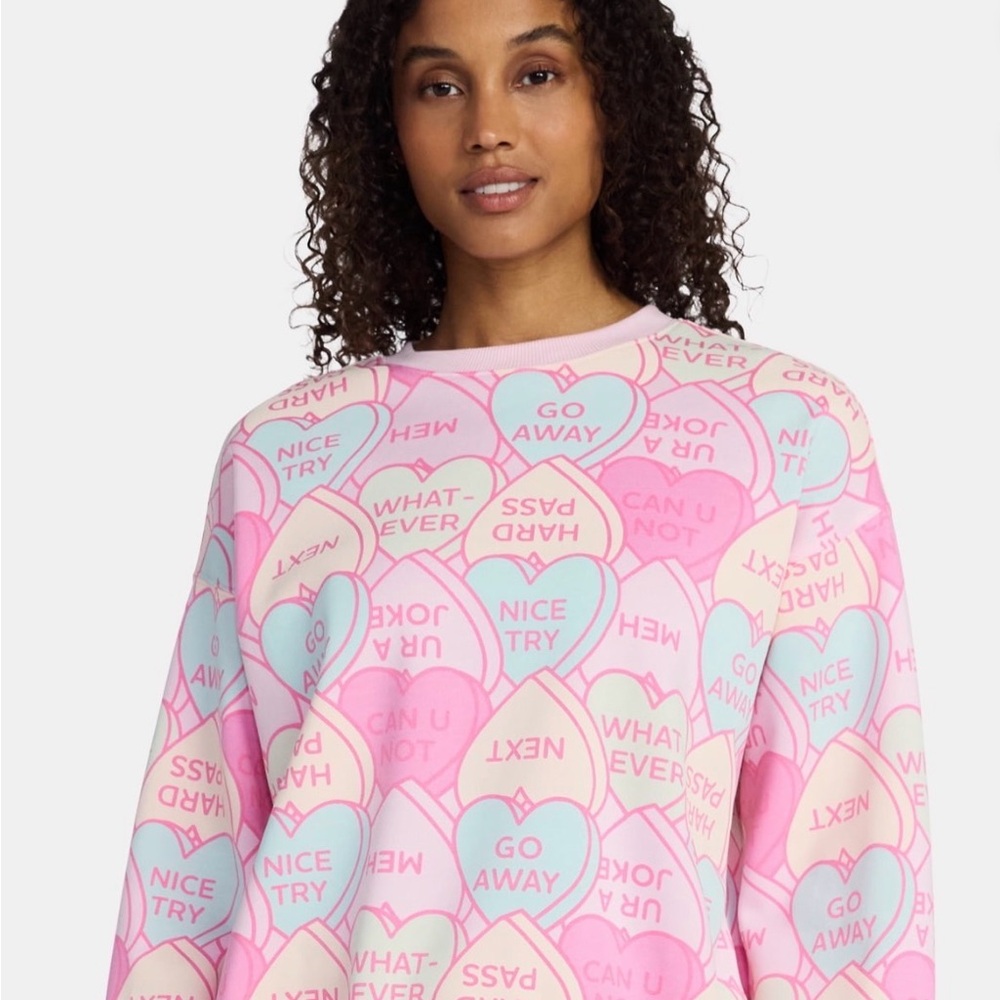 “ Opposite V-Day” Pink Heart Patterned Sweatshirt